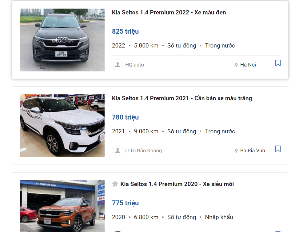 KIA Seltos đang “đội giá” trên sàn xe cũ.