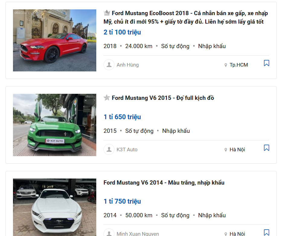 Ford Mustang cũ đã qua sử dụng sẽ có mức giá thấp hơn.