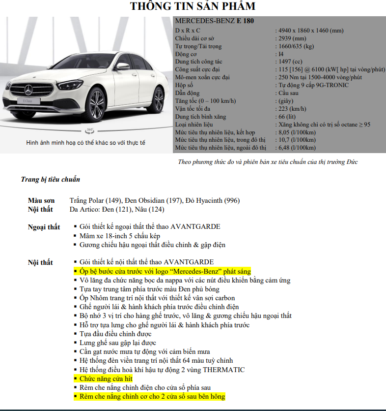 Giá xe Mercedes-Benz E 180 lăn bánh & khuyến mãi mới nhất (2/2023)