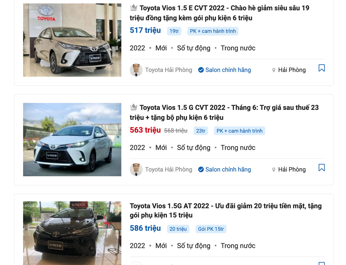 Mức giảm cho Toyota Vios tại nhiều đại lý khá sâu