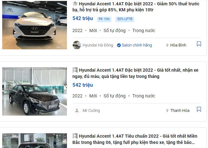 Hyundai Accent được bán kèm chương trình ưu đãi 50% lệ phí trước bạ 1
