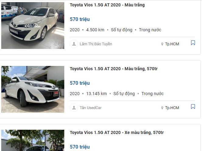Toyota Vios cũ đời 2020 bản G được chào bán với&nbsp;giá 570 triệu đồng 1