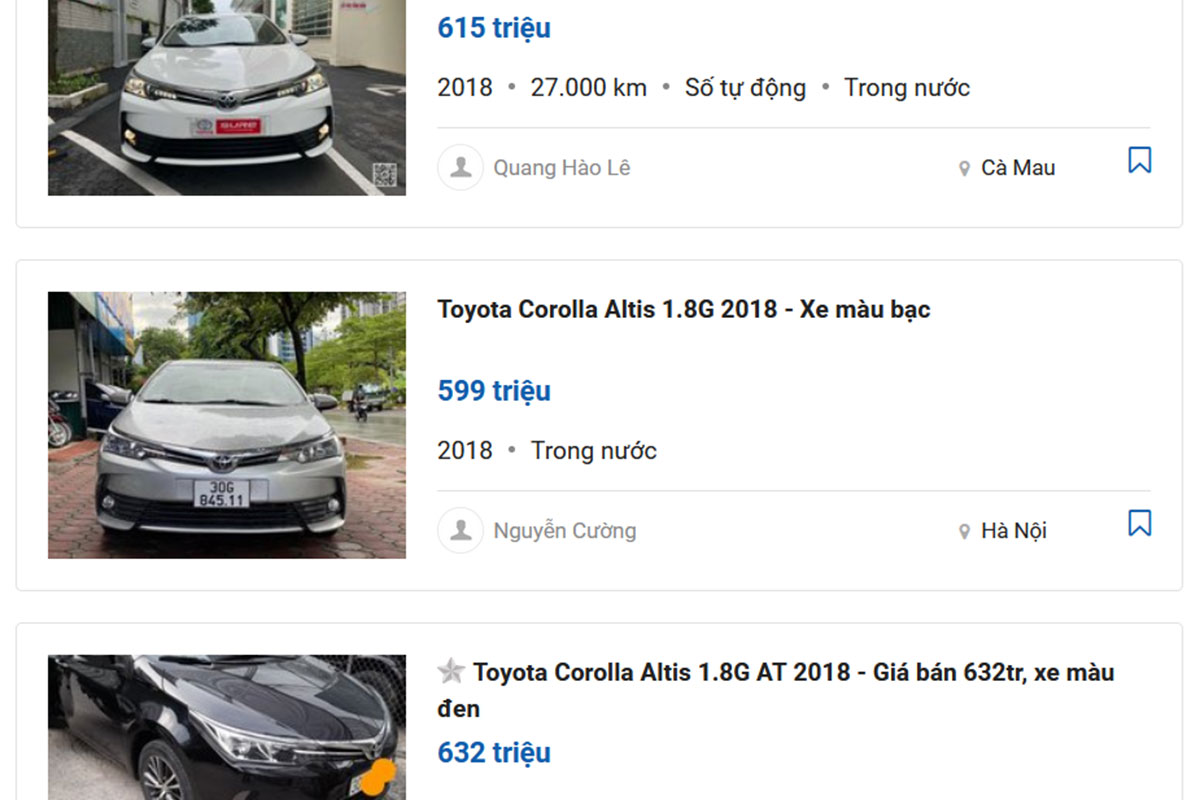 Toyota Corolla Altis 2018 cũ thua Hyundai Elantra 2018 cũ về độ giữ giá.