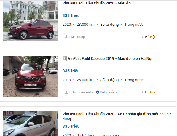 VinFast Fadil cũ được chào bán với mức giá 340 - 370 triệu đồng. 1