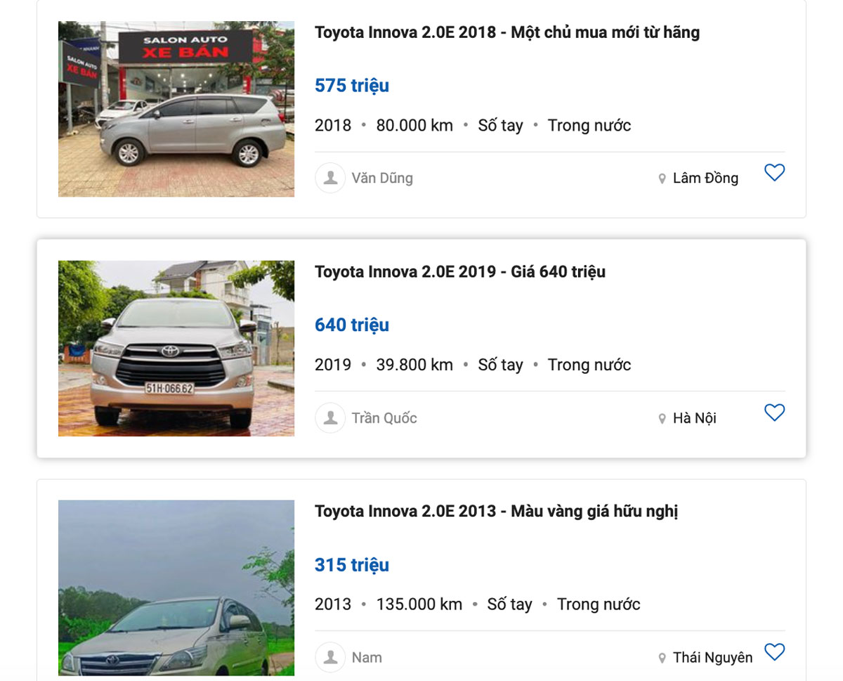 hiện giá xe Toyota Innova cũ khá mềm
