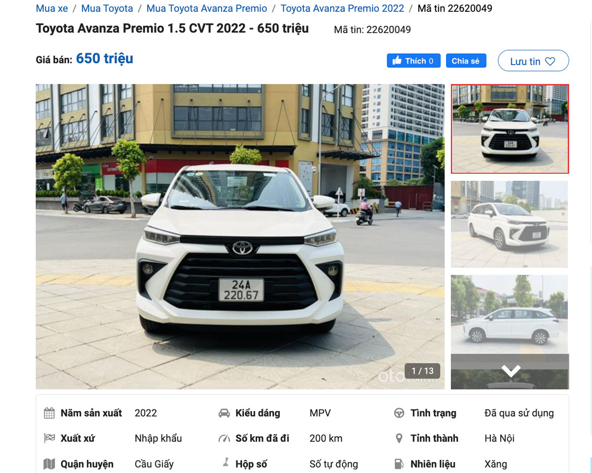 Thông tin về chiếc xe Toyota Avanza Premio được rao bán