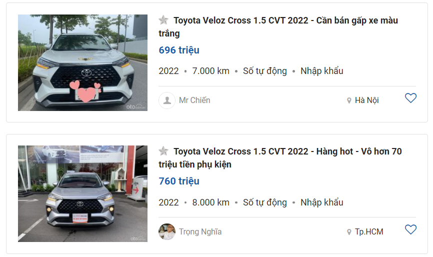 Tin rao bán xe Toyota Veloz Cross 2022 cũ.