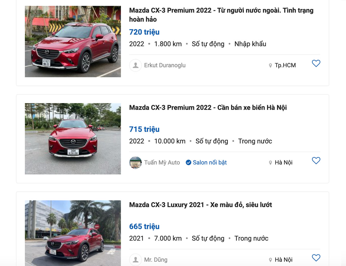 Giá xe Mazda CX-3 cũ đang được rao bán