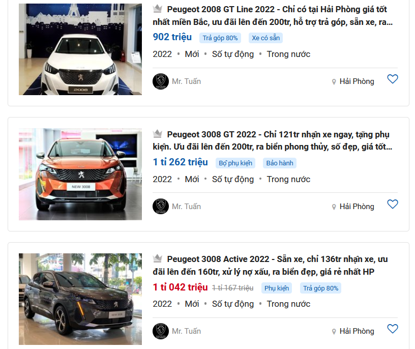 ưu đãi mua xe Peugeot.