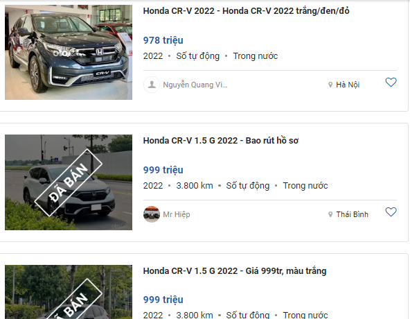 giá xe Honda CR-V "chạy lướt"