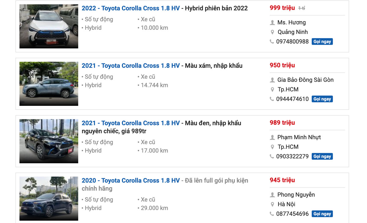 Giá xe Toyota Corolla Cross Hybrid cũ