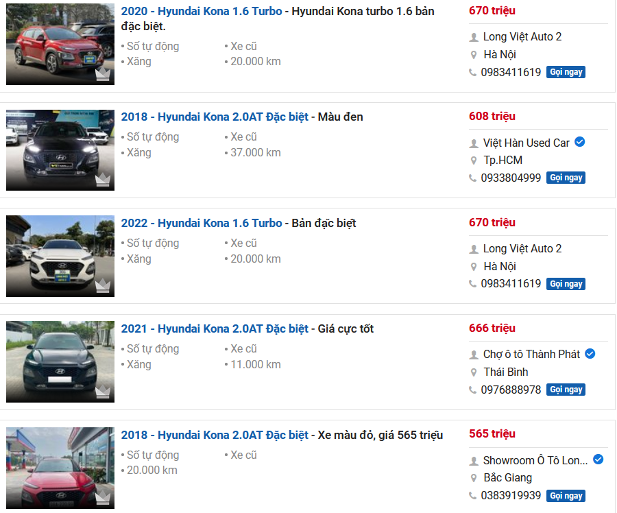 giá xe Hyundai Kona cũ.