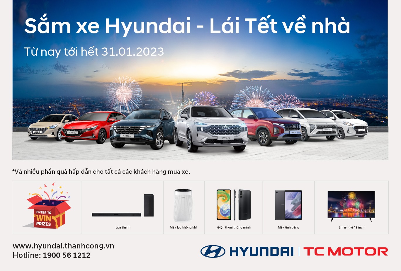 Hyundai Thành Công Việt Nam tung ưu đãi lớn cho khách mua xe, cao nhất lên đến 50% phí trước bạ.