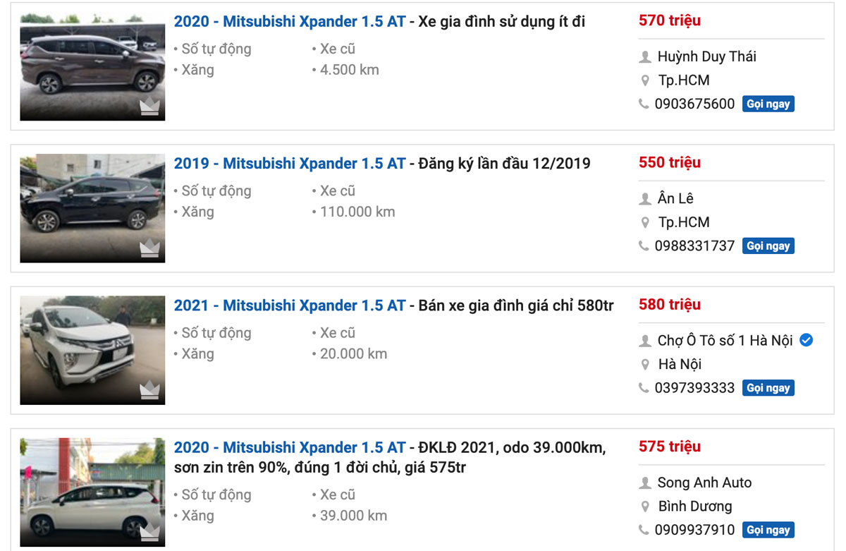 Giá xe Mitsubishi Xpander cũ cũng khá mềm
