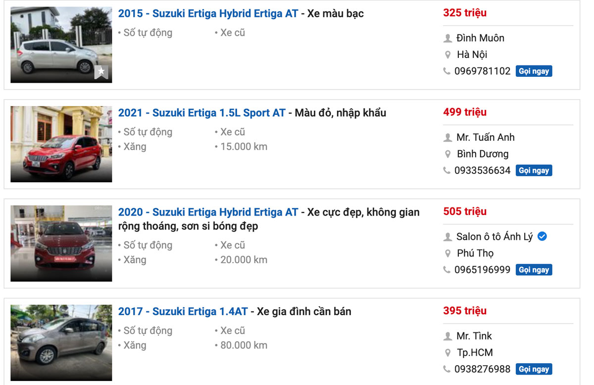 Giá xe Suzuki Ertiga cũ khá phải chăng