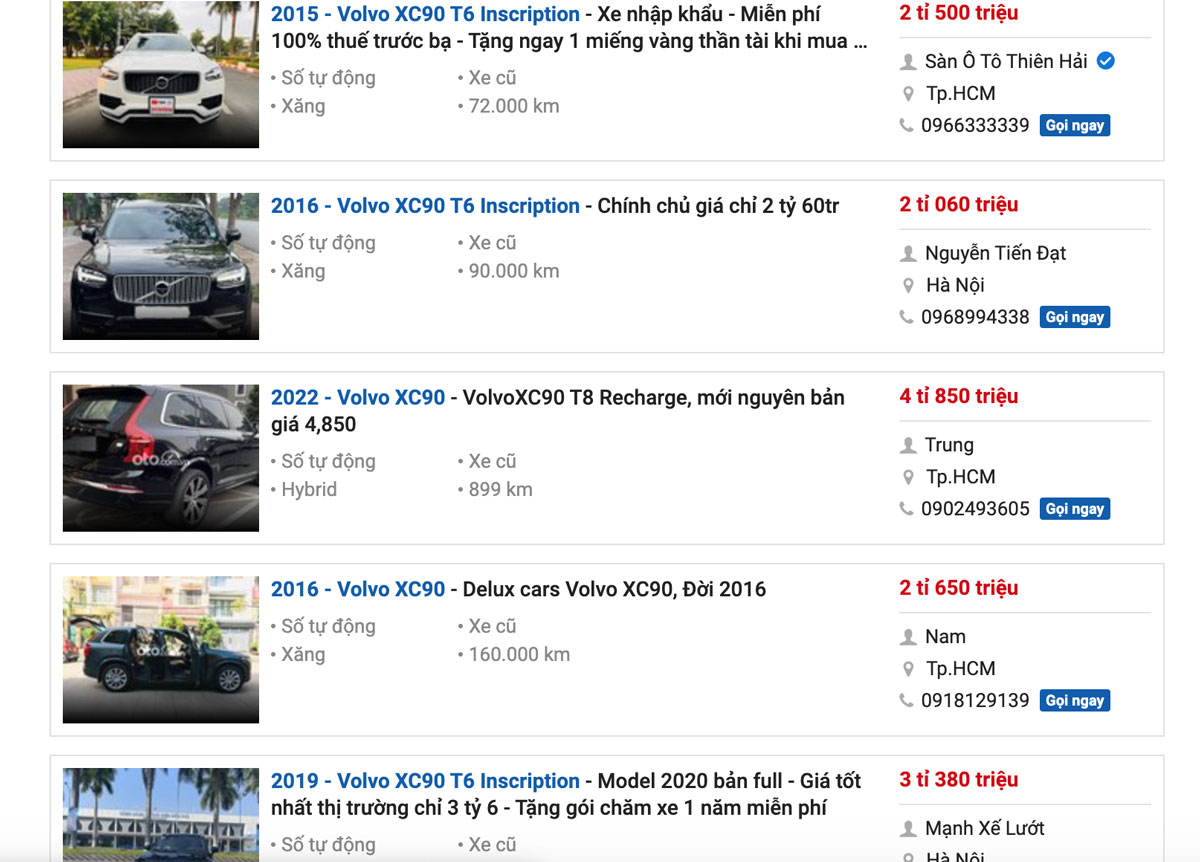ở thị trường xe cũ, giá xe Volvo XC90 mềm hơn đáng kể.