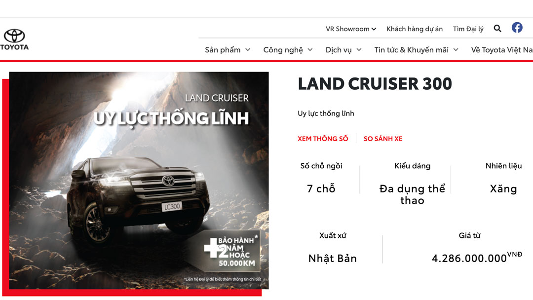 giá xe Toyota Land Cruiser tại Việt Nam cao hơn 90 triệu đồng so với mức giá trước đó.