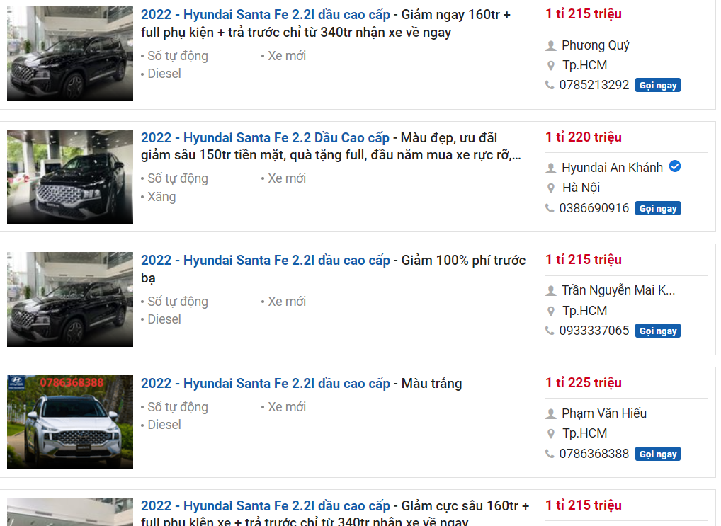 Hyundai Santa Fe giảm giá sâu.
