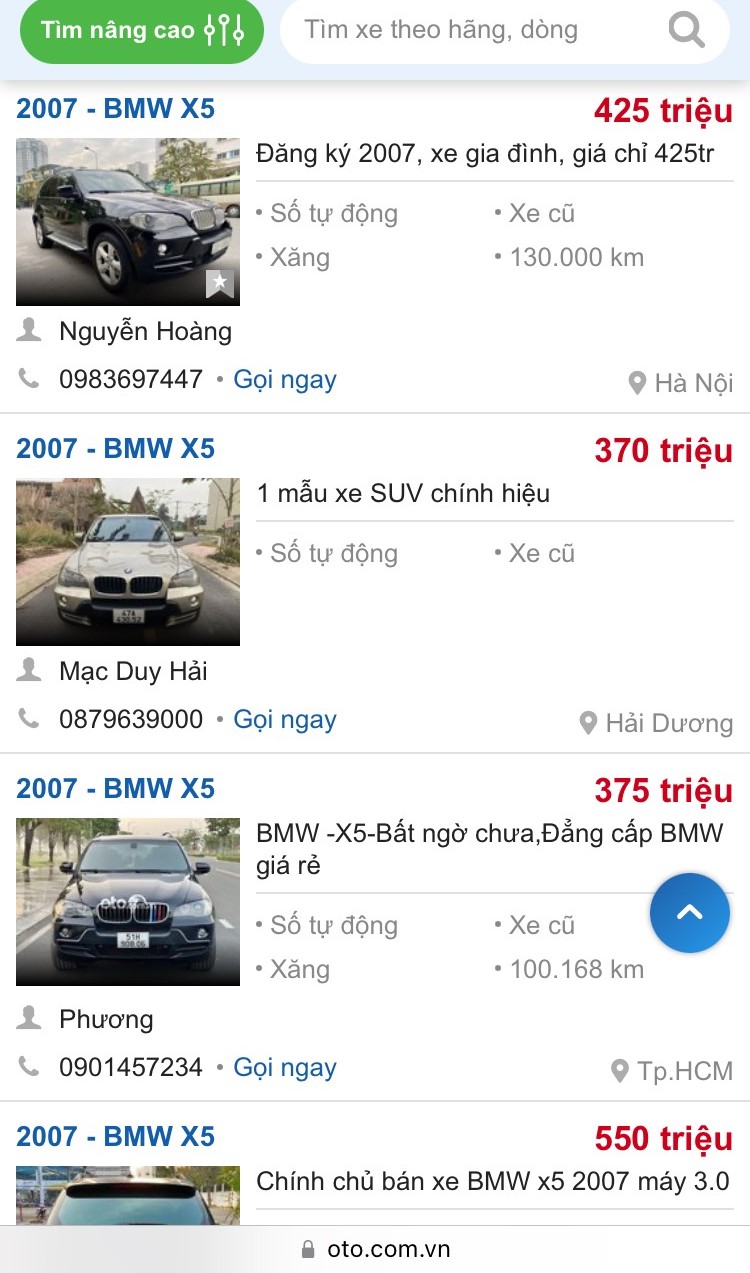 giá xe BMW X5 2007 dao động quanh mốc 370 - 550 triệu đồng. 1