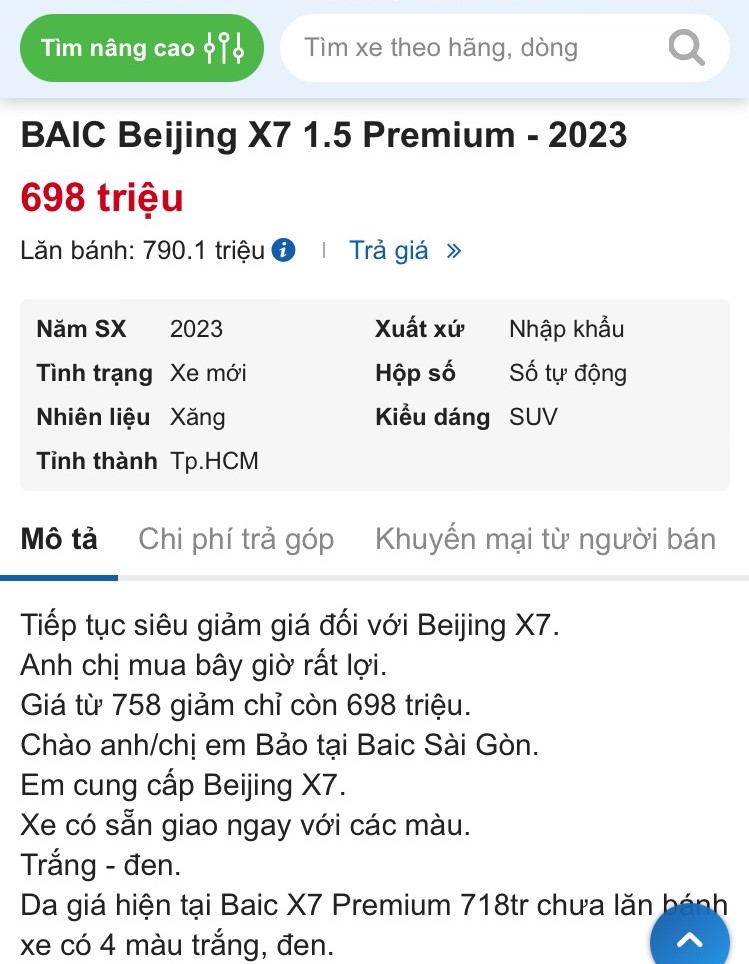 Giá xe BAIC Beijing X7 chỉ còn 698 triệu đồng tại đại lý, tăng lợi thế cạnh tranh Honda CR-V 1