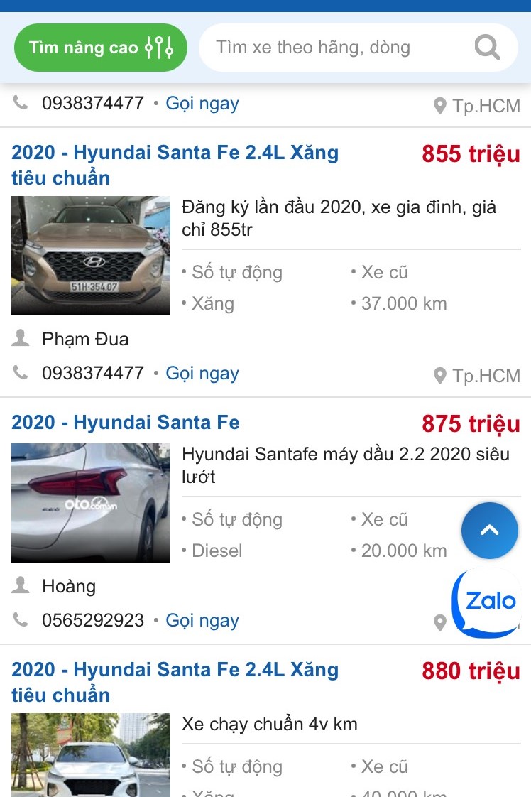 Hyundai Santa Fe 2020 đã qua sử dụng đang được chào bán với giá 820 triệu đồng - 1,235 tỷ đồng. 1