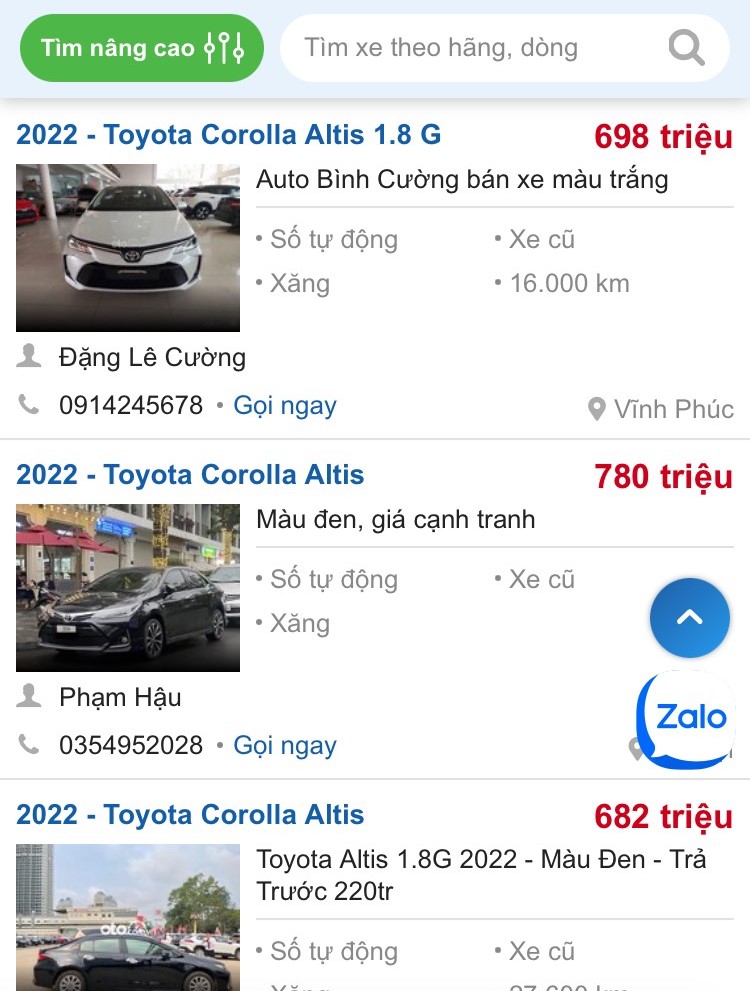 giá xe Toyota Corolla Altis 2022 cũ đang dao động quanh mốc 682-710 triệu đồng, 1