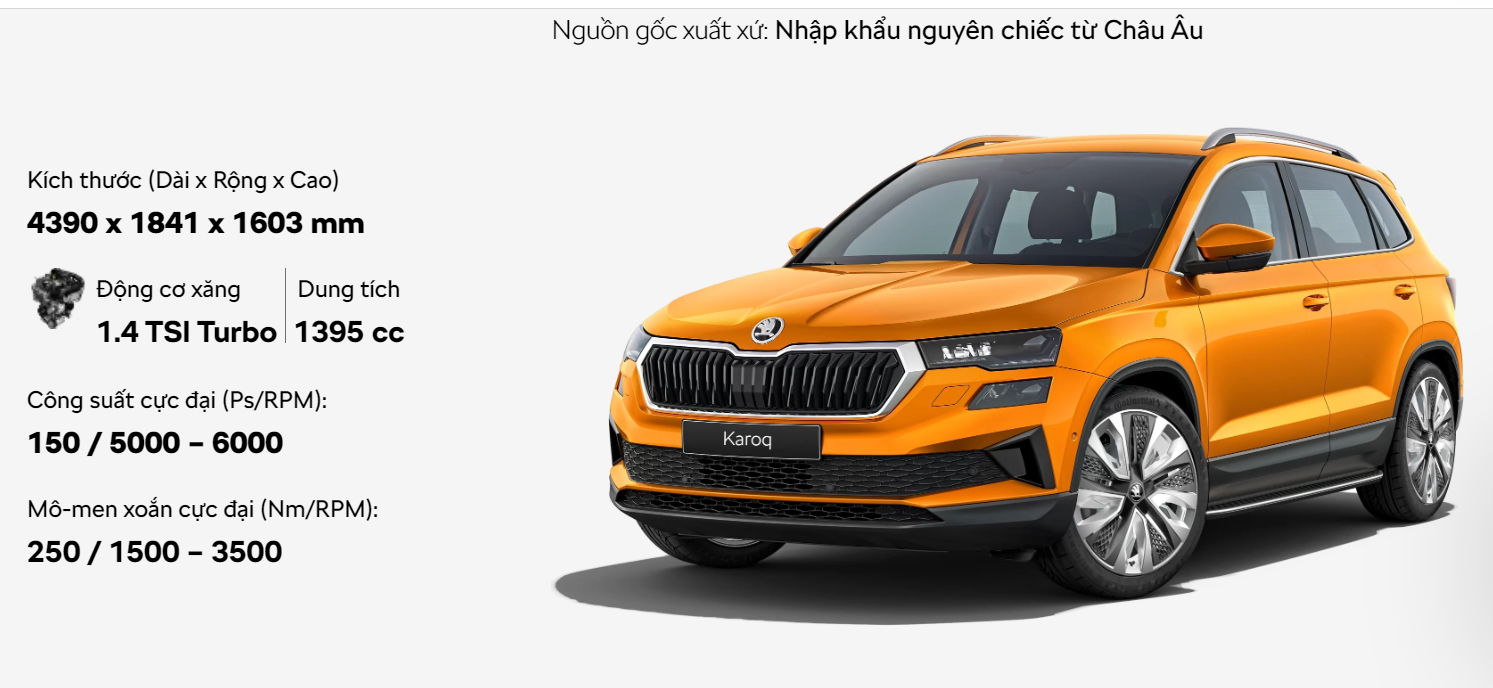 Các thông số của dòng Skoda Karoq.