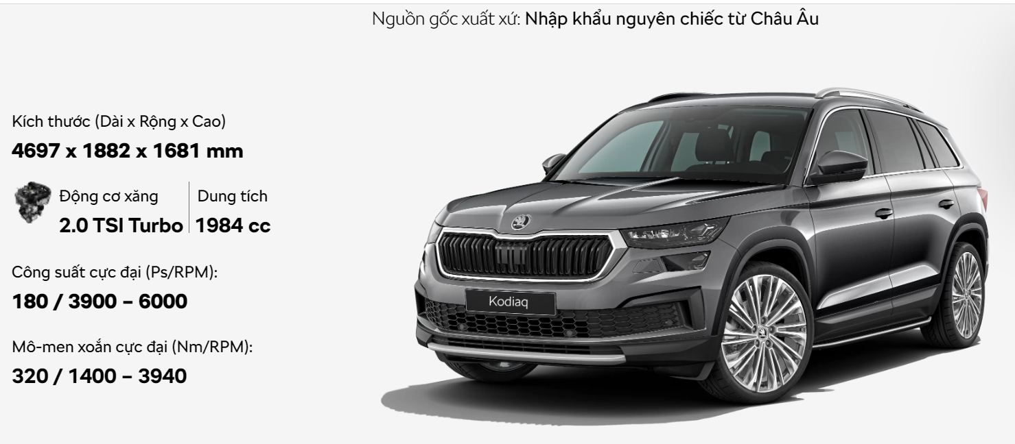 Các thông số của dòng SUV hạng D Skoda Kodiaq