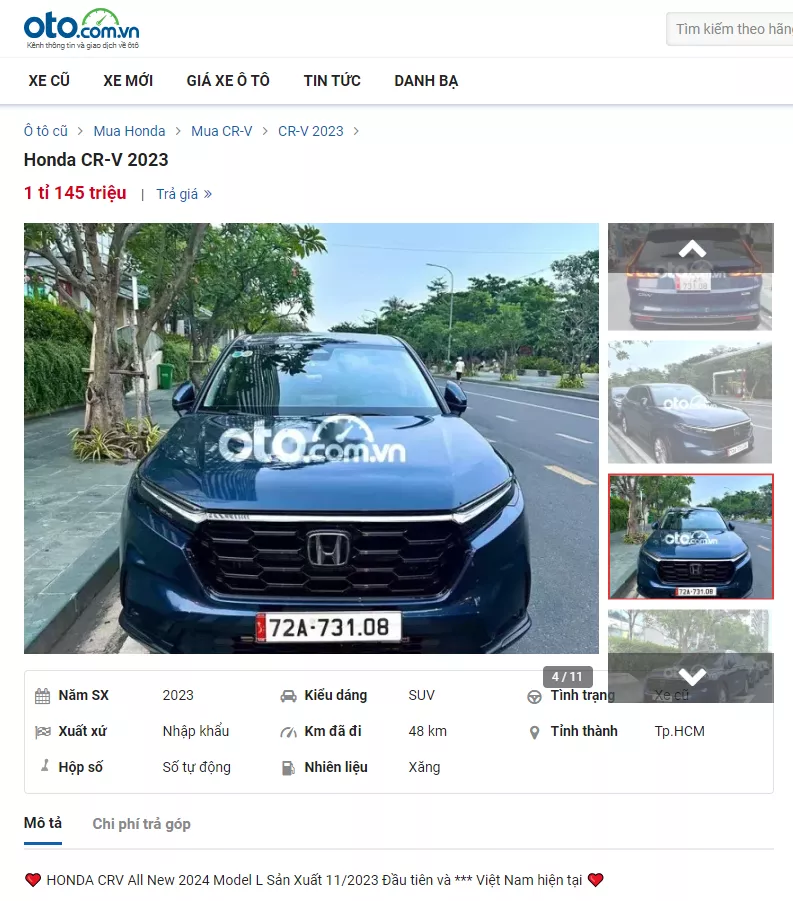 Tin rao bán xe Honda CR-V 2024 cũ trên Oto.com.vn.