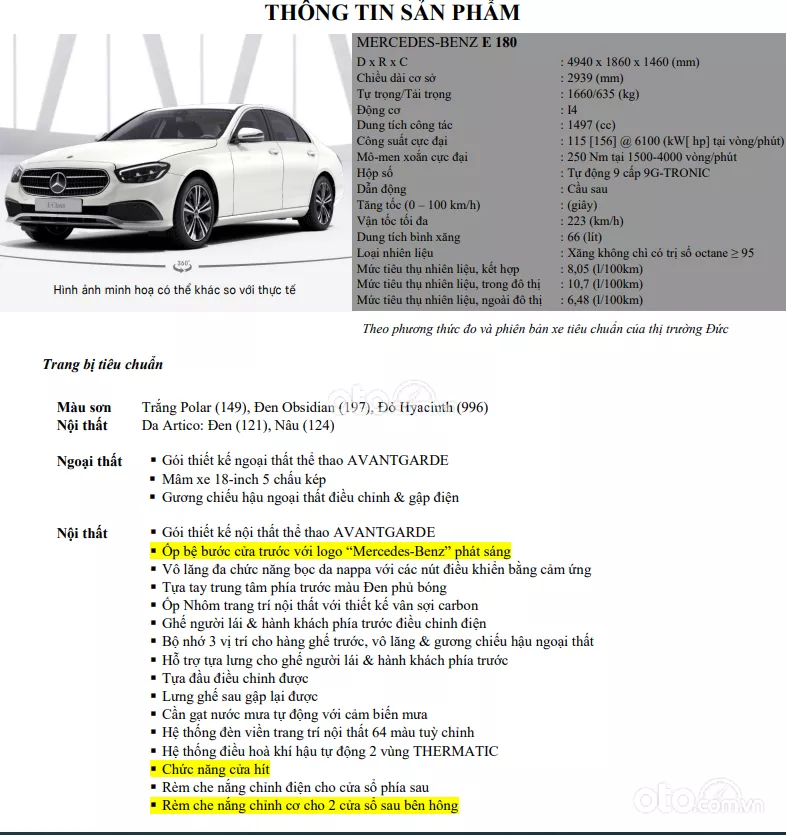 Thông số kỹ thuật Mercedes-Benz E 180 2023.