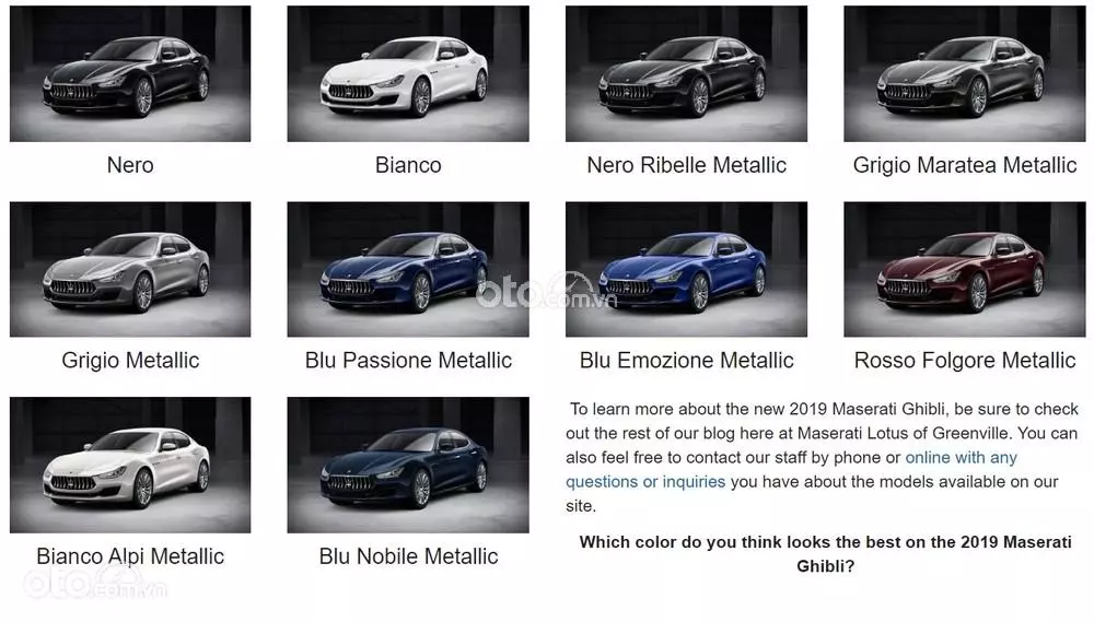 bảng màu xe Maserati Ghibli 2021.