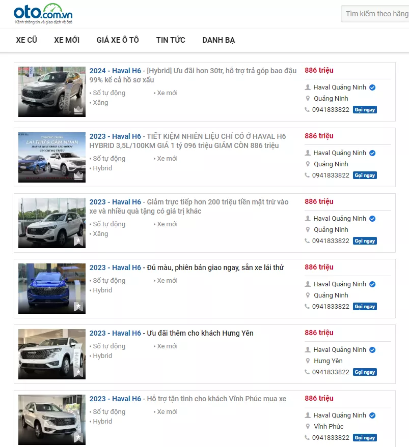 Tin rao bán xe Haval H6 VIN 2023 kèm ưu đãi hấp dẫn trên Oto.com.vn.