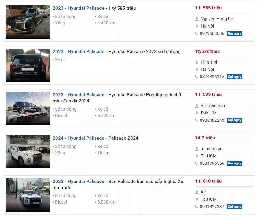 Hyundai Palisade Prestige 6 chỗ đã qua sử dụng đang được định giá quanh mốc 1,585 - 1,6 tỷ đồng 1