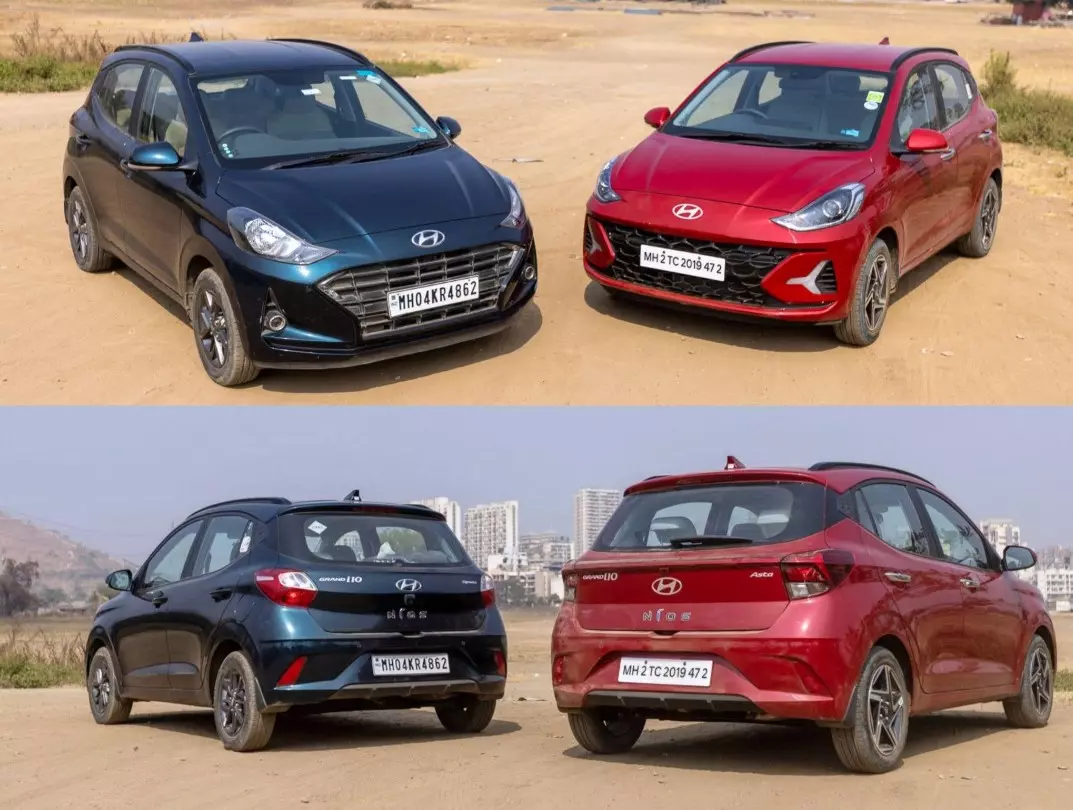 Sự khác biệt giữa Grand i10 hatchback bản hiện hành (màu xanh) và bản nâng cấp mới (màu đỏ). 1
