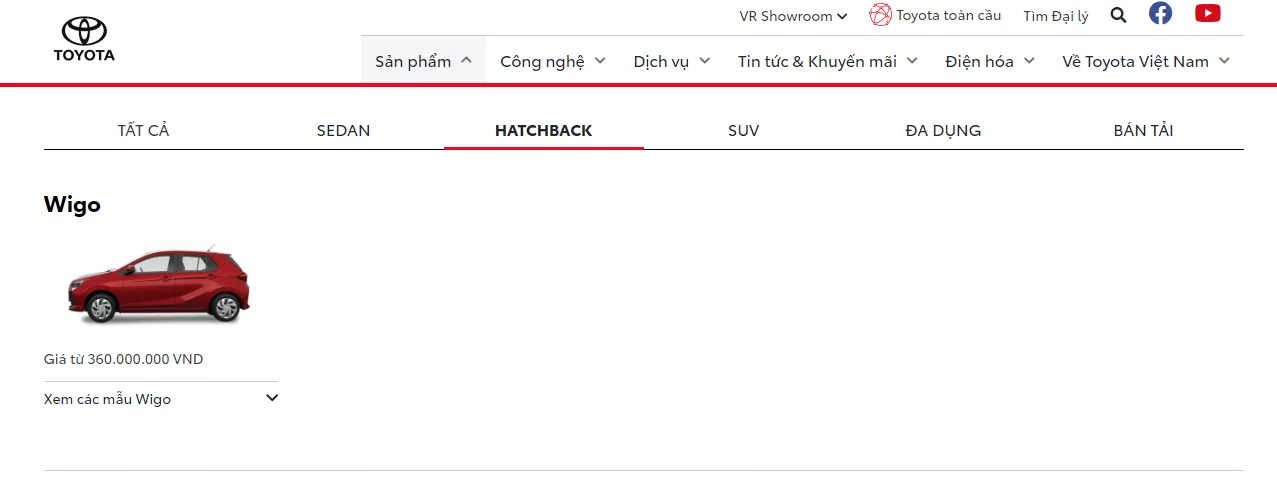 Toyota Yaris không còn xuất hiện tại mục xe hatchback trên website của hãng Toyota Yaris không còn xuất hiện tại mục xe hatchback trên website của hãng.