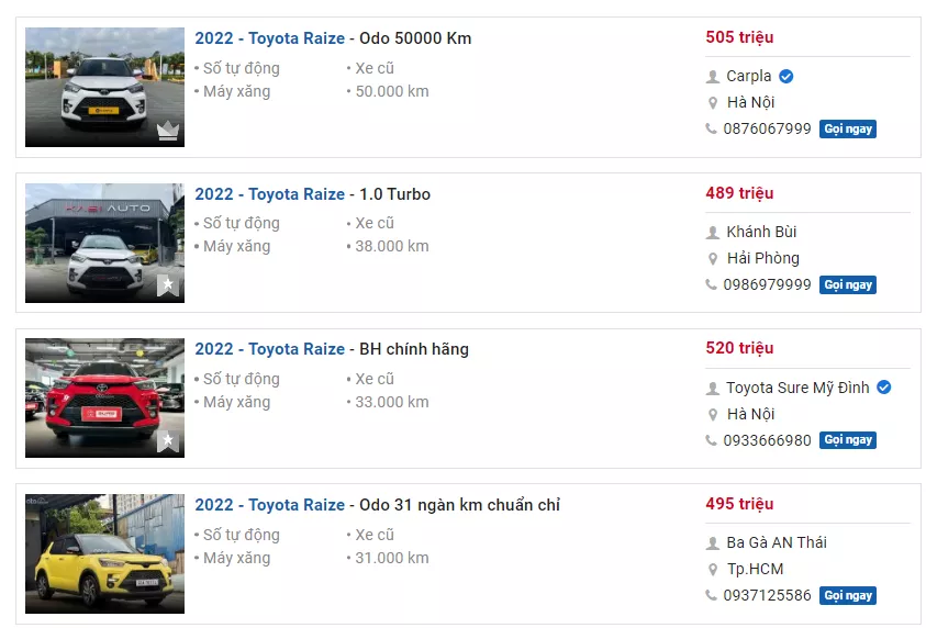 Những chiếc Toyota Raize đời 2022 được chào bán với giá dao động từ 460-540 triệu đồng 1