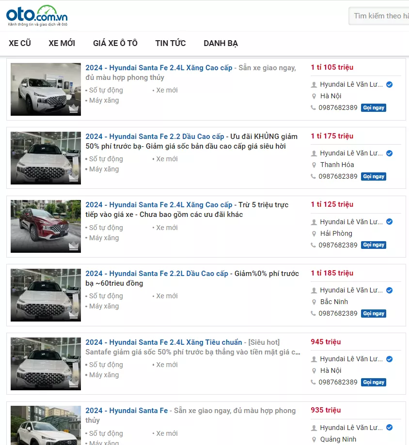 Tin rao bán xe Hyundai Santa Fe .