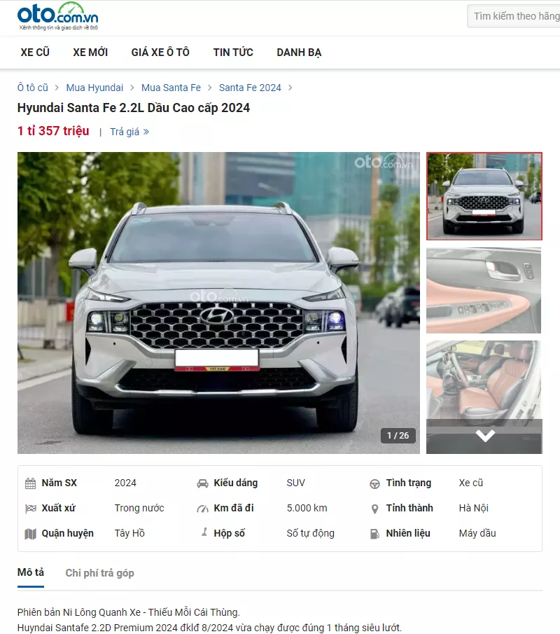 Tin rao bán xe Hyundai SantaFe máy dầu đời cũ .