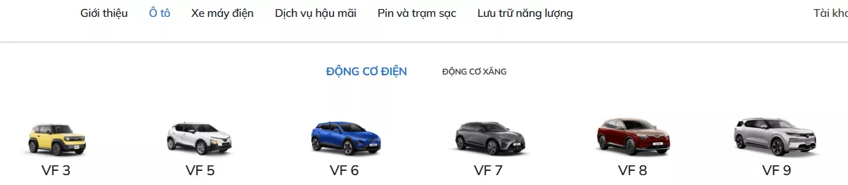 Danh mục ô tô điện của VinFast không có dòng Nerio Green .