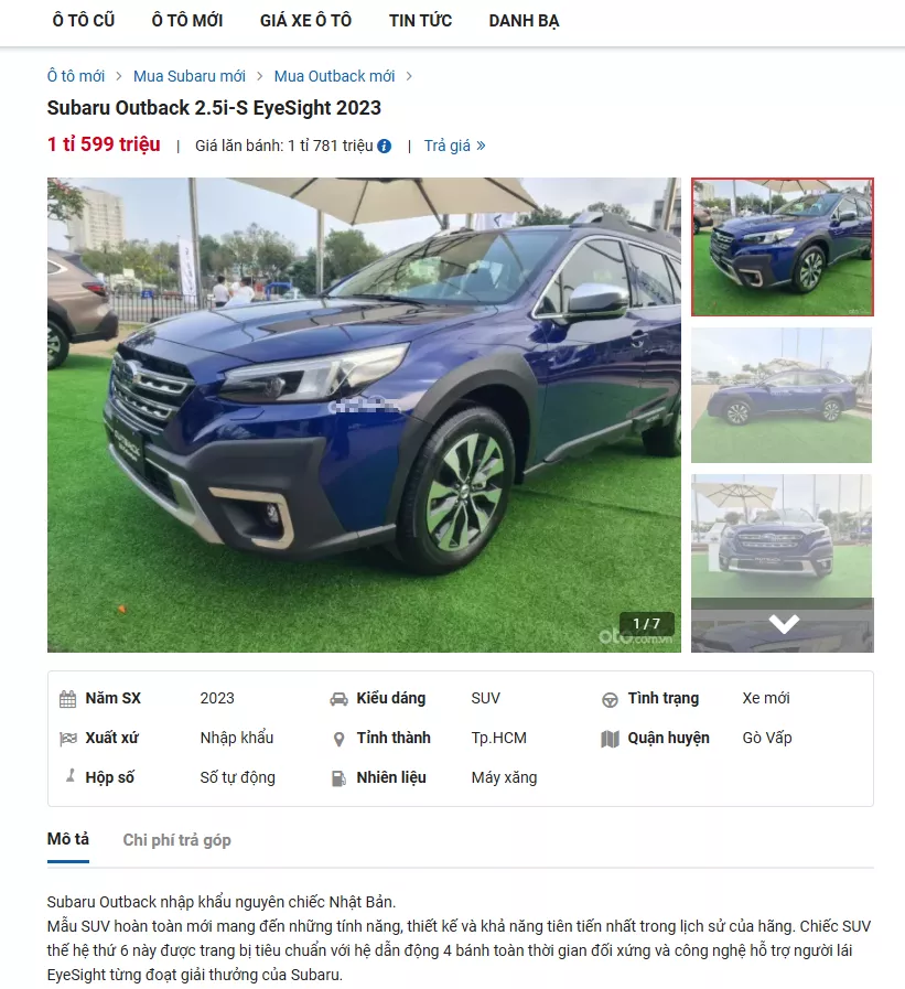 Tin rao bán xe Subaru Outback được đăng tải trên một chuyên trang ô tô Tin rao bán xe Subaru Outback được đăng tải trên một chuyên trang ô tô.