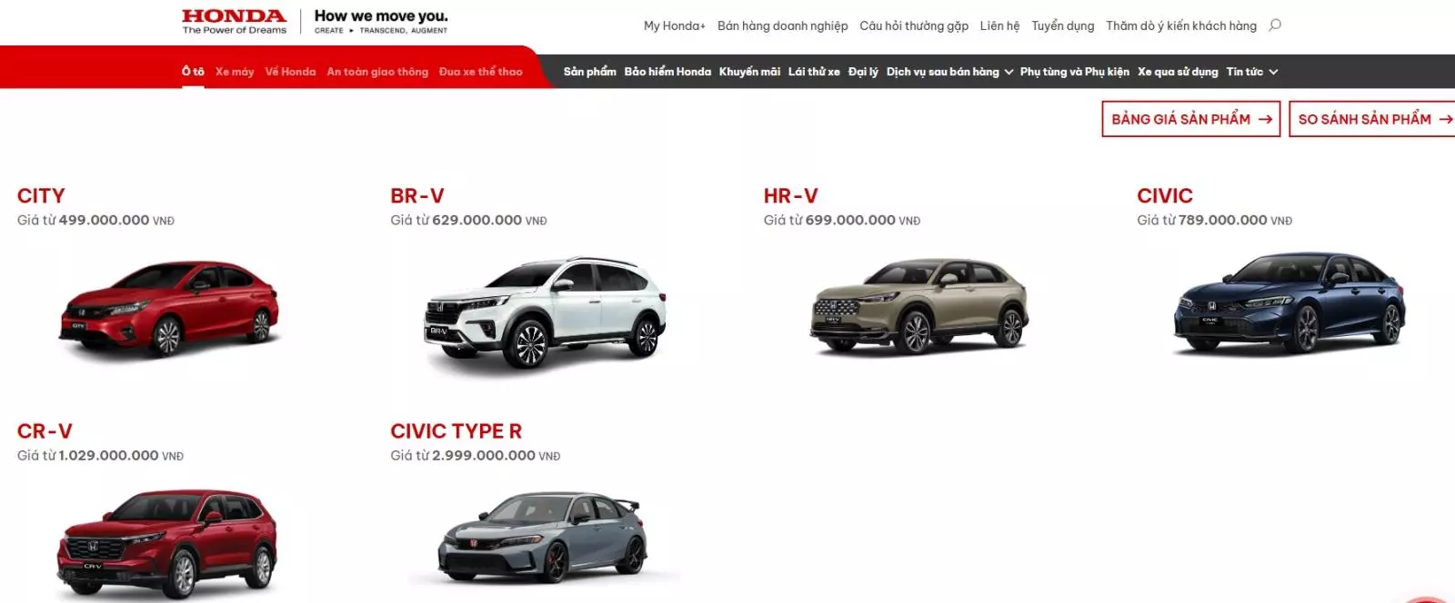 Accord không còn xuất hiện tại danh danh mục sản phẩm ô tô trên website chính thức của Honda Việt Nam.