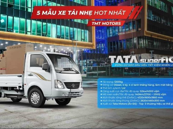 Xe tải TMT Tata tải trọng 1 tấn 2 máy dầu, giá tốt, xe có sẵn, năm sản xuất 2021