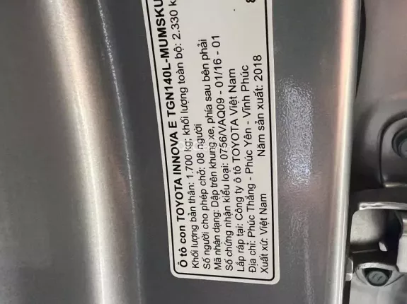 Toyota Innova 2.0E 2018 - Số sàn một chủ đi chuẩn 8 vạn kilomet