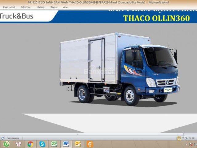 Bán xe tải thùng to dài, Thaco Ollin 360 tải 2,4 tấn thùng dài 4,3 m, đủ các loại thùng, liên hệ 0984694366