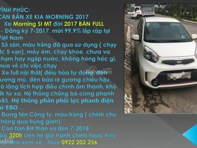 Bán xe ô tô Kia Morning 2017. Bản full giá 320 triệu đồng