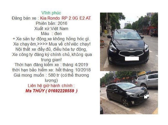 Bán Kia Rondo 2.0 GATH 2016, màu đen, 580tr