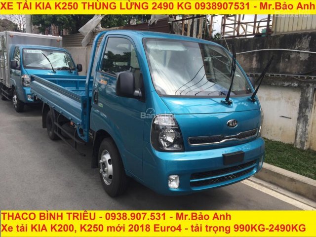 Bán trả góp xe tải Kia K250 thùng lửng, tải trọng 2490kg đời 2018