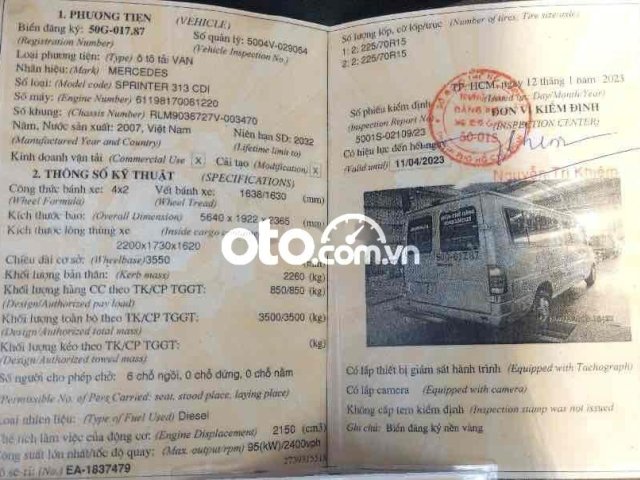 Mercedes Sprinter tải van 313 đời 20076