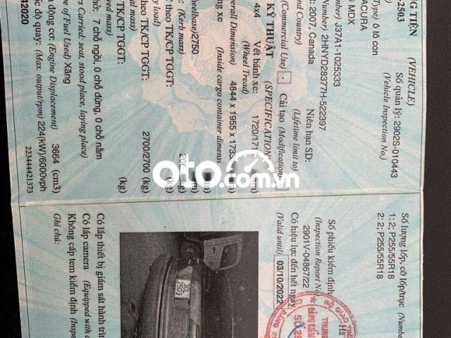 Xe Acura MDX đăng ký lần 1 năm 20085