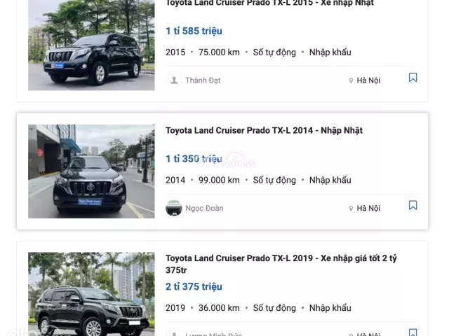 Giá xe Toyota Land Cruiser Prado cũ tại Oto.com.vn